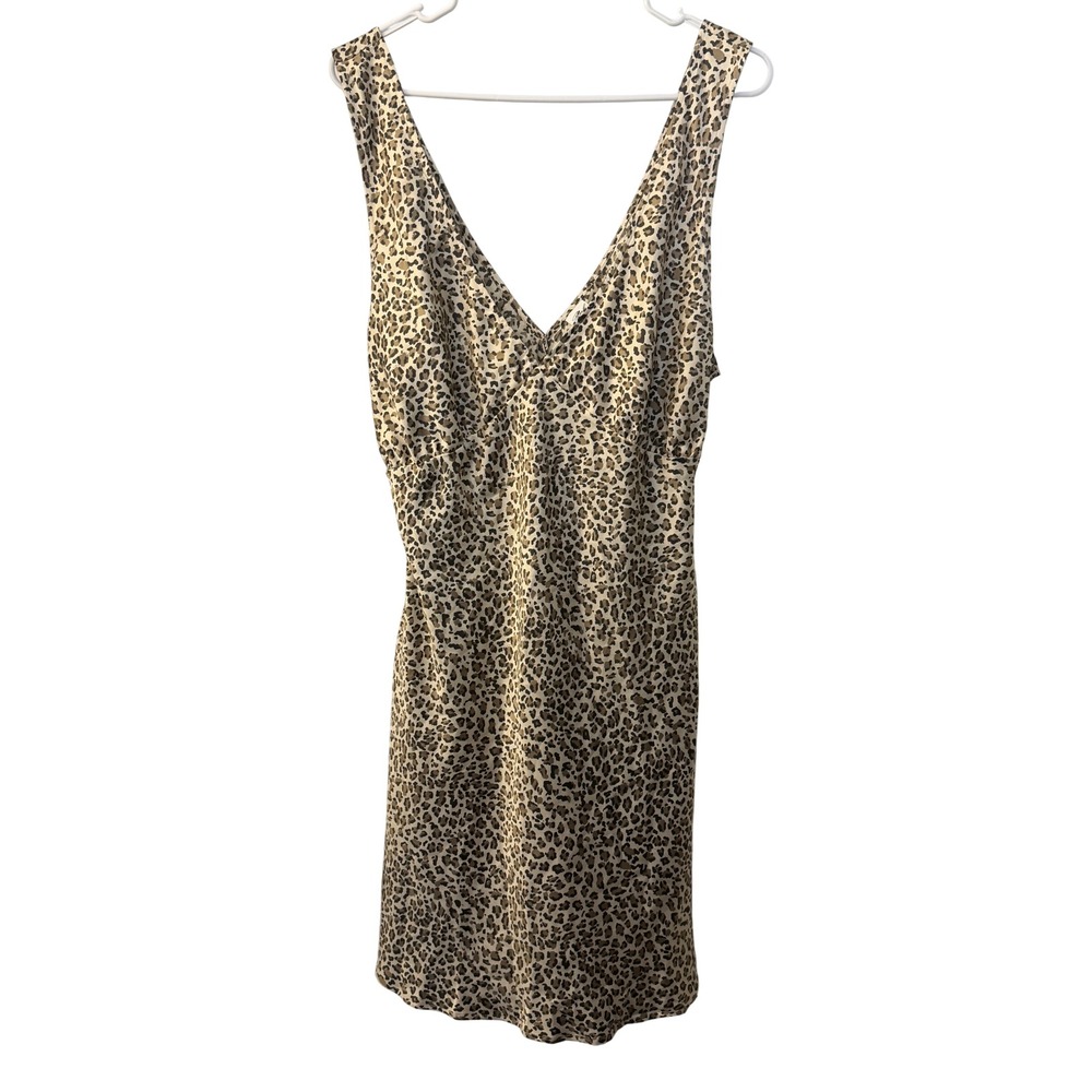 Pink by Frankies Bikinis Leopard Print Satin Mini Dress XXL Tan Brown Sleeveless